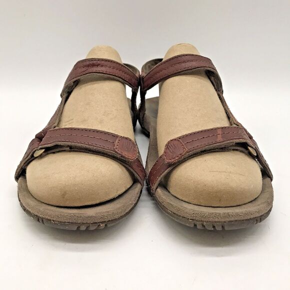 Teva 4218 Brown Leather Sandal Women's 7 Hook & Loop Slip Resistant Strappy Shoe - Picture 2 of 10